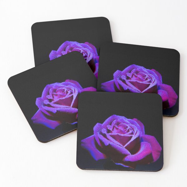 Item preview, Purple black rose blossom on black background with dew drops designed and sold by LeBreab.