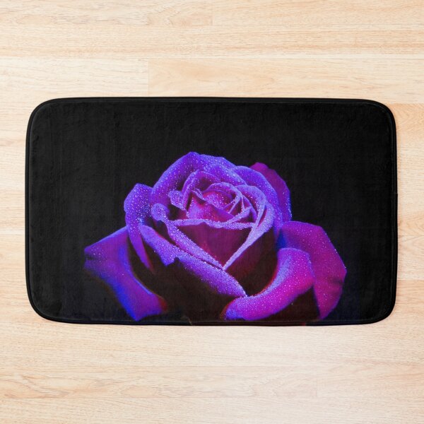 Item preview, Purple black rose blossom on black background with dew drops designed and sold by LeBreab.