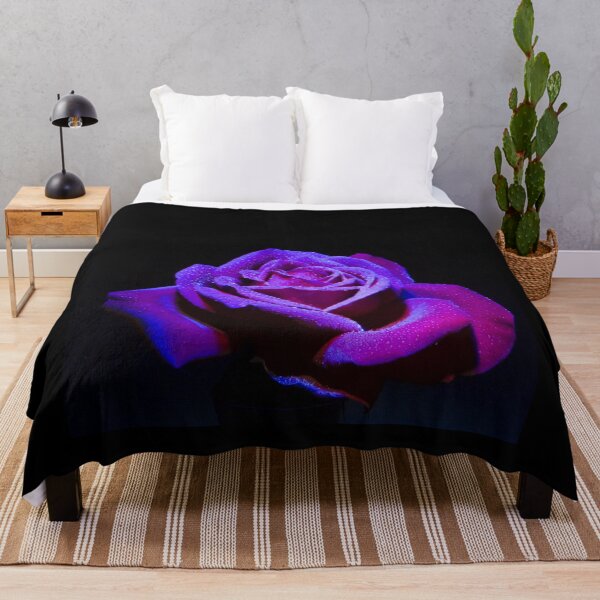 Item preview, Purple black rose blossom on black background with dew drops designed and sold by LeBreab.