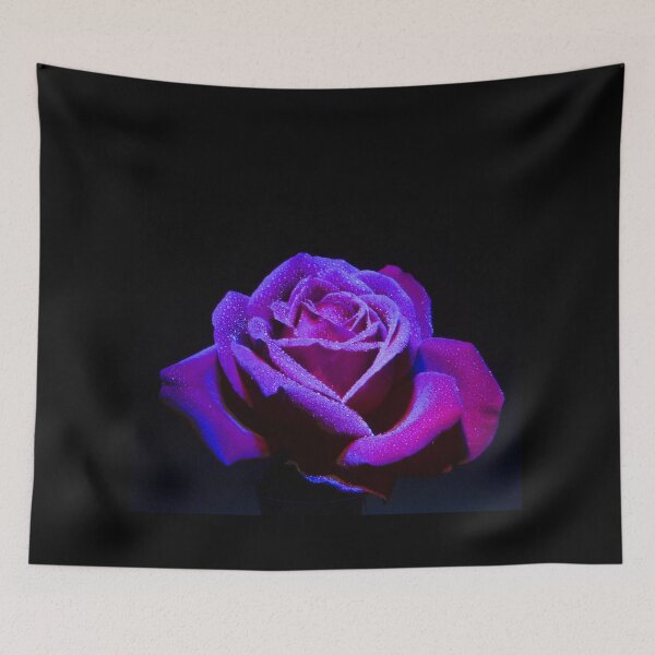 Item preview, Purple black rose blossom on black background with dew drops designed and sold by LeBreab.