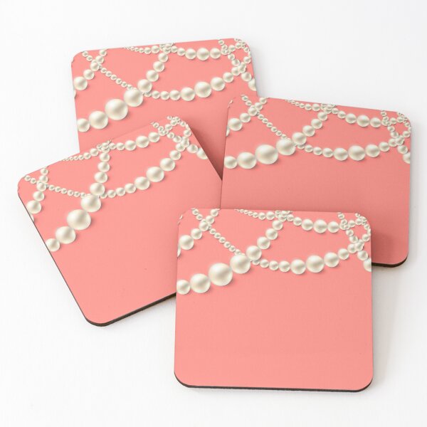 Item preview, Realistic pearl necklaces over trendy coral background. Vector luxury template with negative space designed and sold by Familyshmot.
