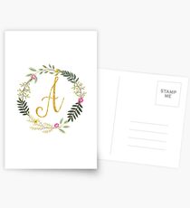 Floral and Gold Initial Monogram A Postcards