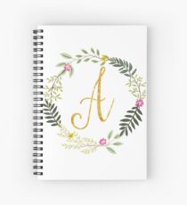Floral and Gold Initial Monogram A Spiral Notebook