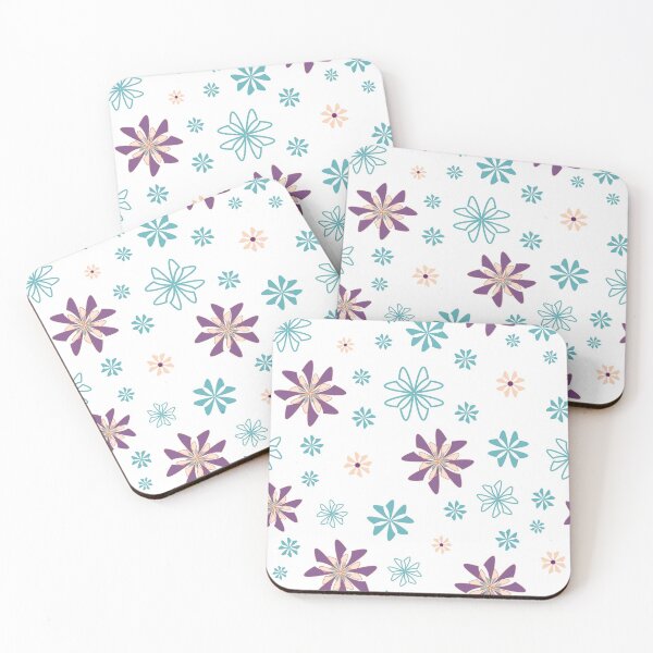 Item preview, Geometric flowers in teal and purple on white background designed and sold by Meg M Studio.