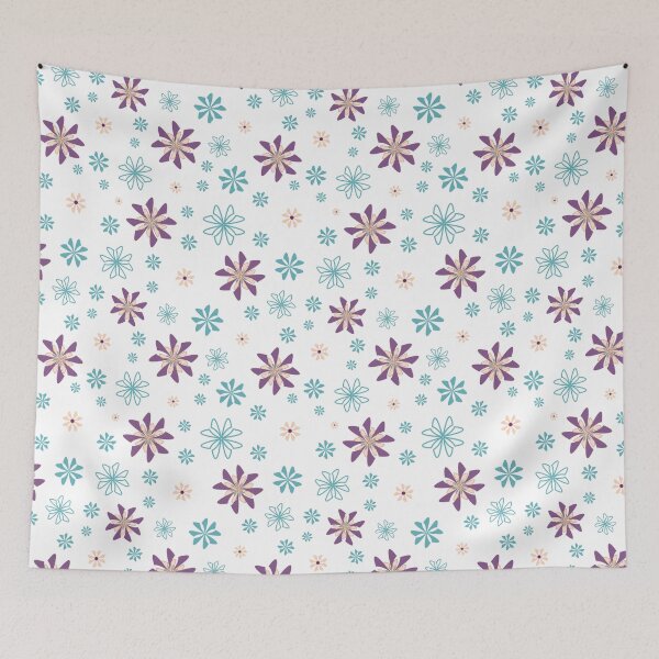 Item preview, Geometric flowers in teal and purple on white background designed and sold by Meg M Studio.