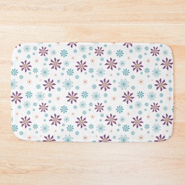 Item preview, Geometric flowers in teal and purple on white background designed and sold by Meg M Studio.
