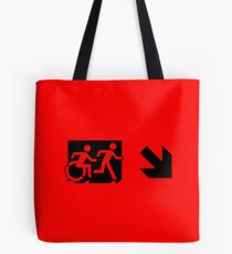 Accessible Means of Egress Icon and Running Man Emergency Exit Sign, Right Hand Diagonally Down Arrow Tote Bag