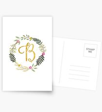 Floral and Gold Initial Monogram B Postcards
