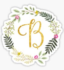 Floral and Gold Initial Monogram B Sticker