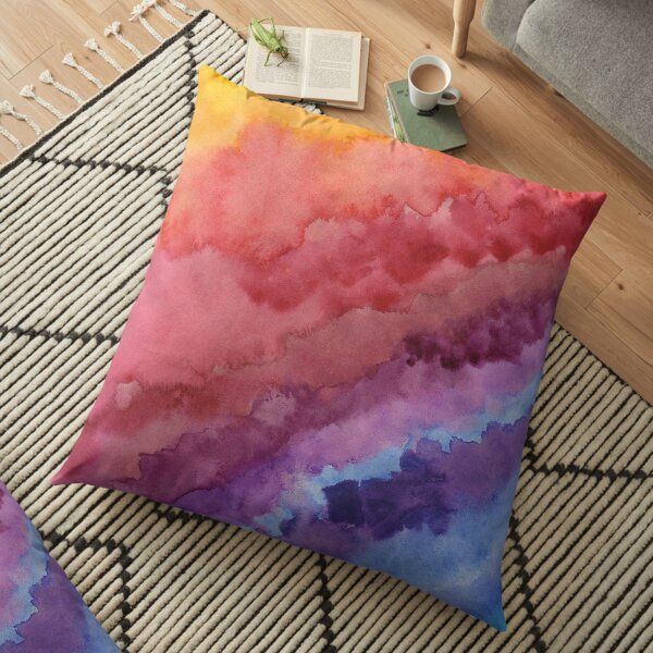 Arc-en-ciel multicolore en aquarelle Coussin de sol