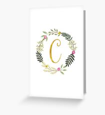 Floral and Gold Initial Monogram C Greeting Card