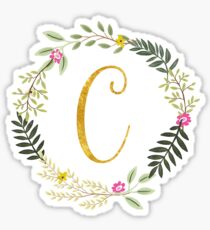 Floral and Gold Initial Monogram C Sticker