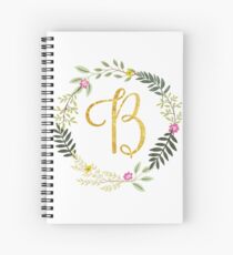 Floral and Gold Initial Monogram B Spiral Notebook