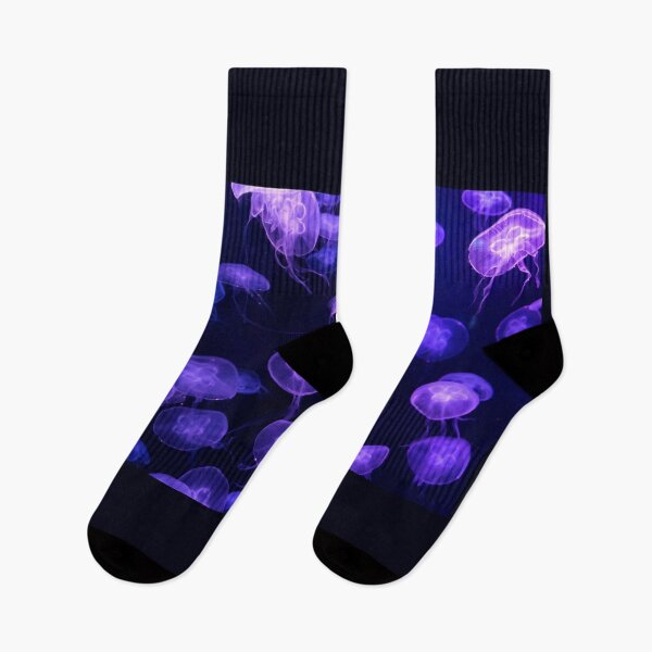 Item preview, Jellyfish animal that is found in ocean also called as Moon Jellyfish. Glowing purple color on black background designed and sold by Artsy Boulevard.