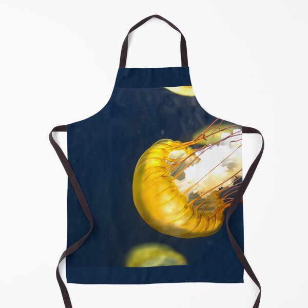 Item preview, Jellyfish sea nettle is an animal that is found in ocean also called as Medusa Jellyfish. Glowing aquatic animal yellow color on black background designed and sold by Artsy Boulevard.