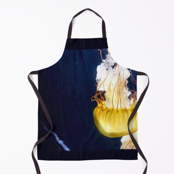 Item preview, Jellyfish sea nettle is an animal that is found in ocean also called as Medusa Jellyfish. Glowing aquatic animal yellow color on black background designed and sold by Artsy Boulevard.