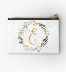 Floral and Gold Initial Monogram E Studio Pouch