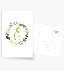 Floral and Gold Initial Monogram E Postcards