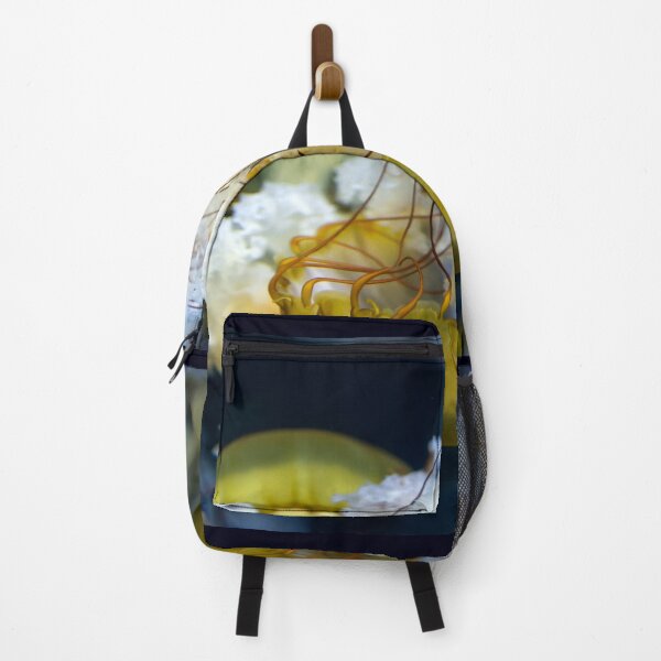 Item preview, Jellyfish sea nettle is an animal that is found in ocean also called as Medusa Jellyfish. Glowing aquatic animal yellow color on black background designed and sold by Artsy Boulevard.