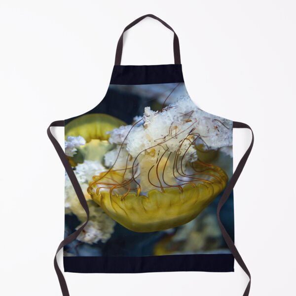 Item preview, Jellyfish sea nettle is an animal that is found in ocean also called as Medusa Jellyfish. Glowing aquatic animal yellow color on black background designed and sold by Artsy Boulevard.