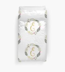 Floral and Gold Initial Monogram E Duvet Cover
