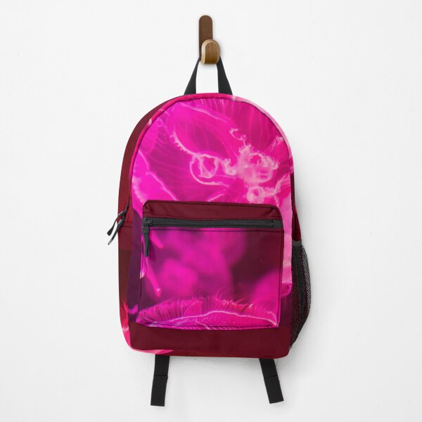 Item preview, Jellyfish animal that is found in ocean also called as Moon Jellyfish. Glowing pink color on black background designed and sold by Artsy Boulevard.