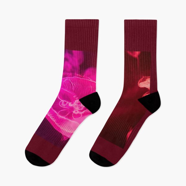 Item preview, Jellyfish animal that is found in ocean also called as Moon Jellyfish. Glowing pink color on black background designed and sold by Artsy Boulevard.