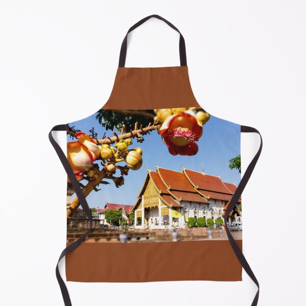Item preview, Temple in Chiang Mai, Thailand with the branch in flowers on the foreground.  designed and sold by Rrrainbow.