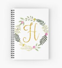 Floral and Gold Initial Monogram H Spiral Notebook
