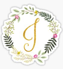 Floral and Gold Initial Monogram J Sticker