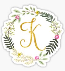 Floral and Gold Initial Monogram K Sticker