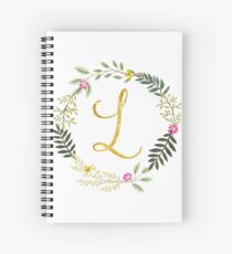 Floral and Gold Initial Monogram L Spiral Notebook
