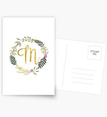Floral and Gold Initial Monogram M Postcards