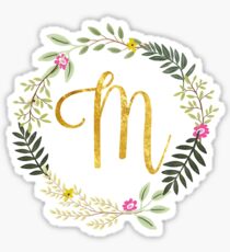Floral and Gold Initial Monogram M Sticker
