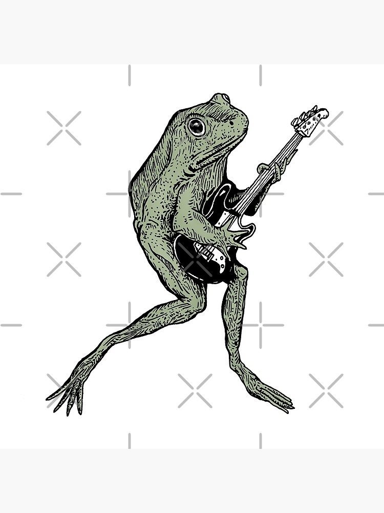 green frog playing guitar bass rock music cottagecore  Art Board Print for  Sale by pustelnik-store