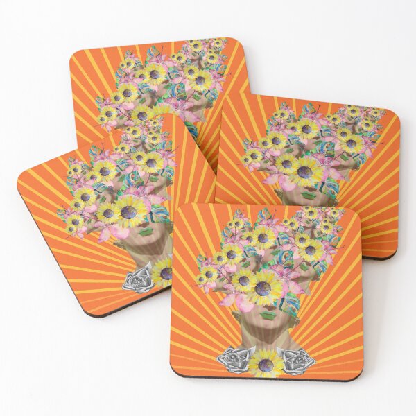 Item preview, Orange Floral Statue Face, sunflowers and roses designed and sold by LornaMcCabe.