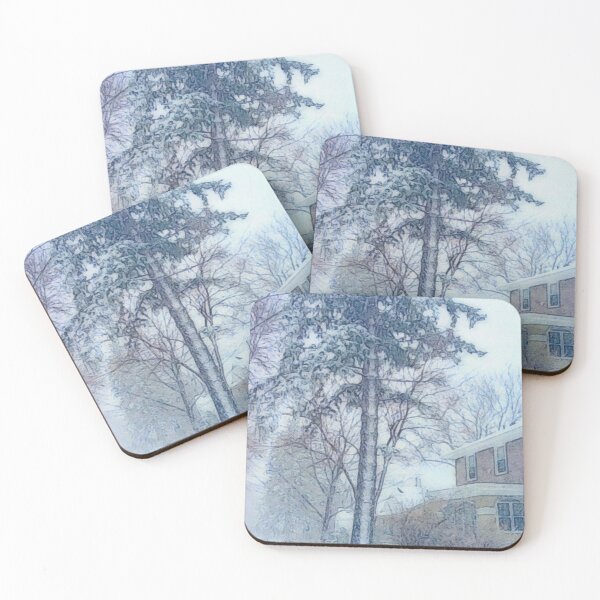 Item preview, Snowfall with Evergreen and a Little Brick House painting designed and sold by JinjerS.
