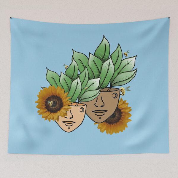 Item preview, PlantLover, Dumb Cane Plant Person With Face Tattoos and Sunflower and Bees designed and sold by 10pmCreations.