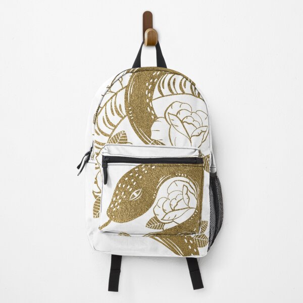 Vista previa del artículo con la obra «Serpiente Cascabel Dorada con Flores / Snake Lover White», diseñado y vendido por Ikaroots.