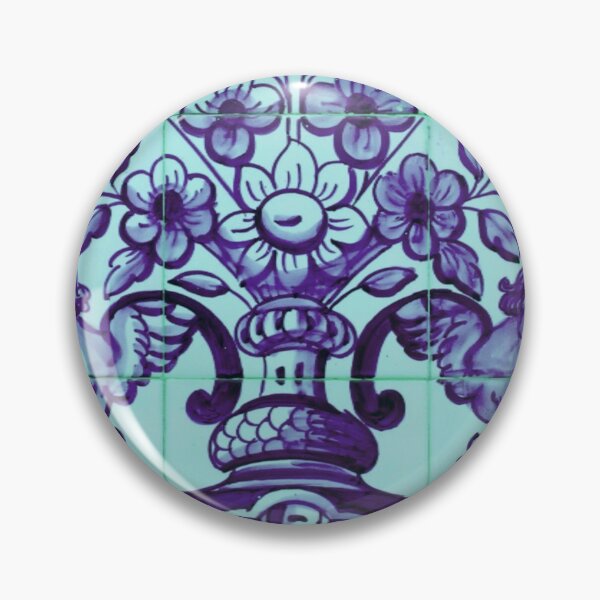 Item preview, victorian tile pattern blue with flowers designed and sold by Birdhead.