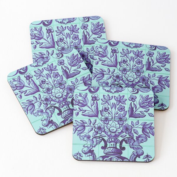 Item preview, victorian tile pattern blue with flowers designed and sold by Birdhead.