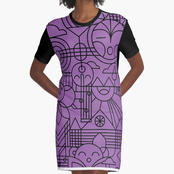 Bloom with Black Tracery Graphic T-Shirt Dress