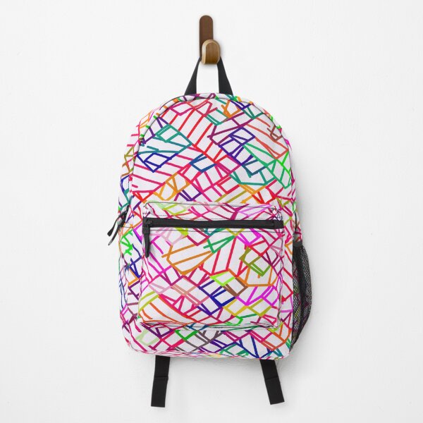 Item preview, geometric pixel line pattern abstract in pink yellow blue green designed and sold by Mrvell.