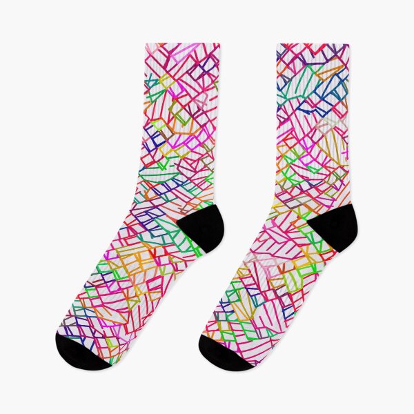 Item preview, geometric pixel line pattern abstract in pink yellow blue green designed and sold by Mrvell.