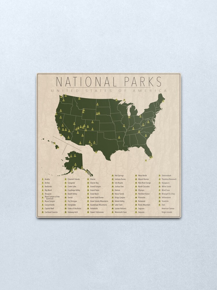 Alternate view of US National Parks w/ State Borders Metal Print