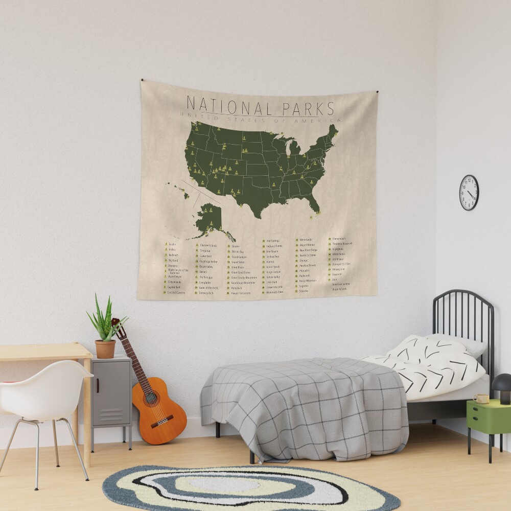US National Parks w/ State Borders Tapestry