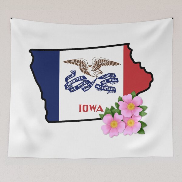 Item preview, State of Iowa Flag with State Flower Prairie Rose designed and sold by Gsallicat.