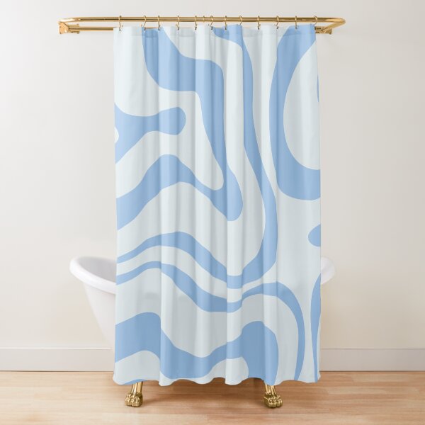Retro Modern Liquid Swirl Abstract Pattern Square in Light Blue Shower Curtain