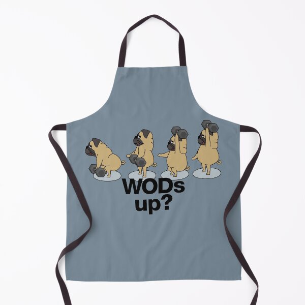 Item preview, pug doing dumbbell snatches "WODs up?" designed and sold by TrueType.