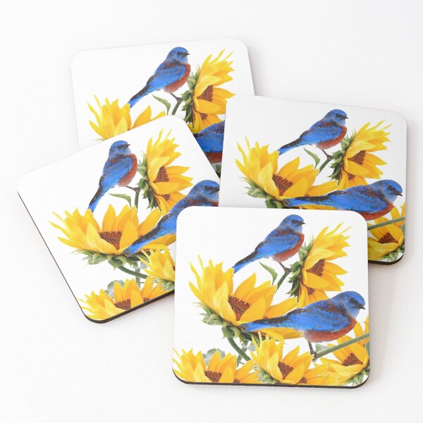 Item preview,  ABSTRACT GOLDEN YELLOW SUNFLOWERS & 2 BLUE BIRDS NATURE ART designed and sold by sharlesart.